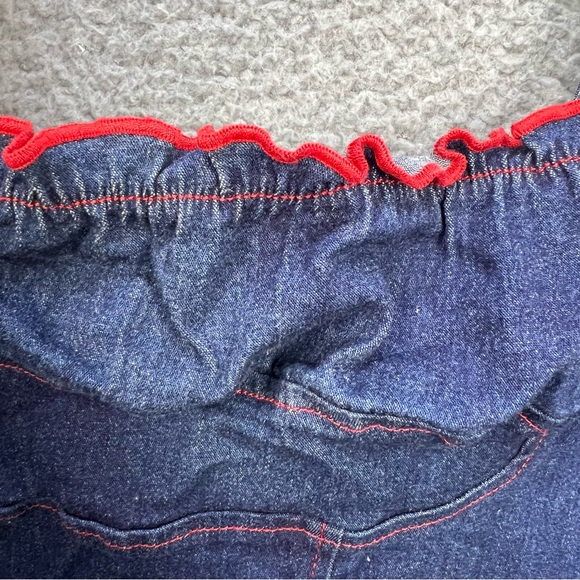Vtg Hot Kiss Babydoll Crop Top Large Denim Red Detail 90s/Y2K Fitted Strappy EUC - Picture 3 of 11